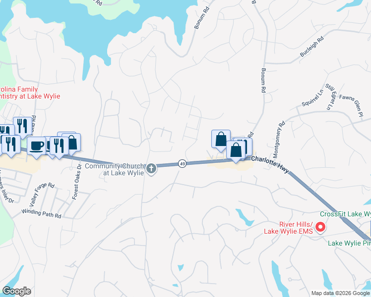 map of restaurants, bars, coffee shops, grocery stores, and more near 547 Altamonte Drive in Lake Wylie