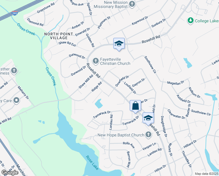 map of restaurants, bars, coffee shops, grocery stores, and more near 4211 Rosehill Road in Fayetteville