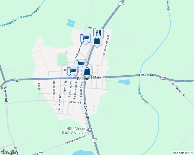 map of restaurants, bars, coffee shops, grocery stores, and more near 309 East Main Street in Mount Olive
