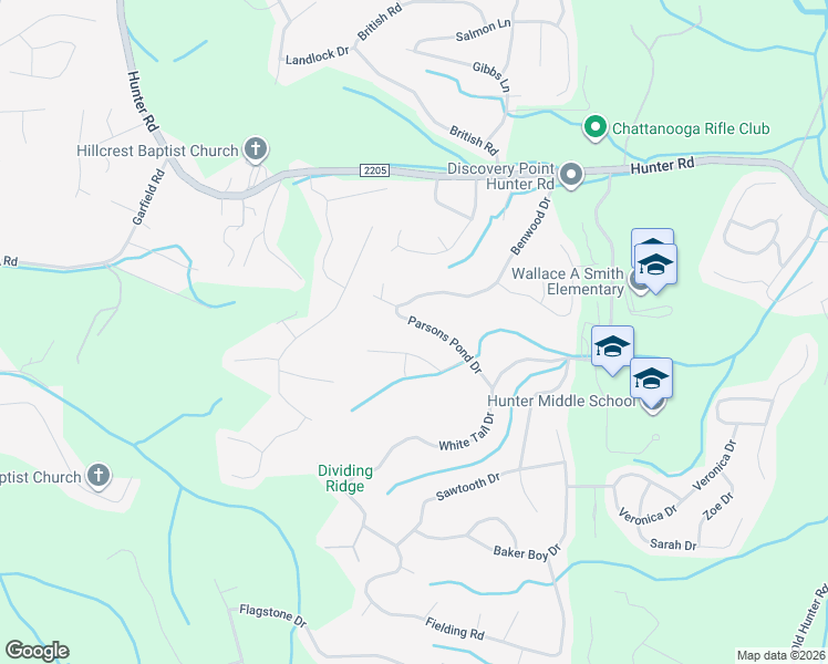 map of restaurants, bars, coffee shops, grocery stores, and more near 6021 Parsons Pond Drive in Ooltewah