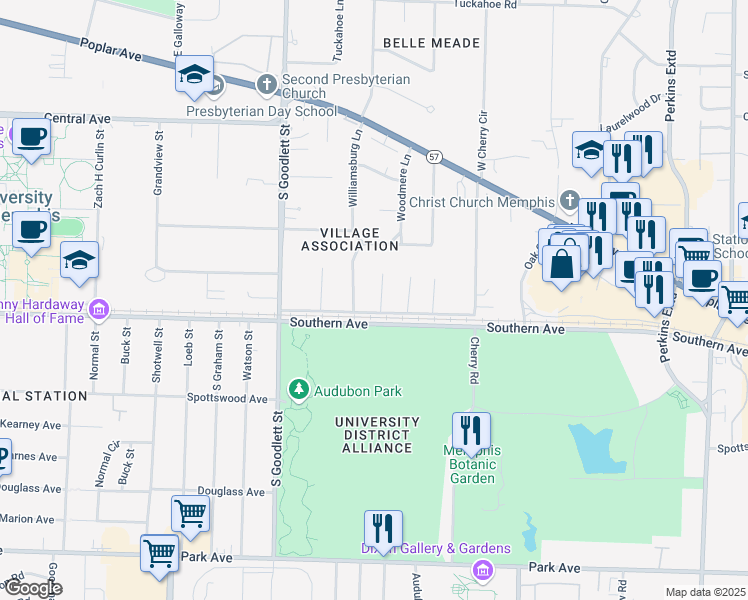 map of restaurants, bars, coffee shops, grocery stores, and more near 545 Thorn Ridge Cove in Memphis