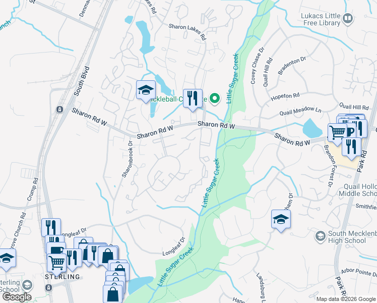 map of restaurants, bars, coffee shops, grocery stores, and more near 1806 Sabrina Court in Charlotte