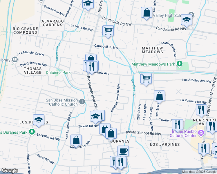 map of restaurants, bars, coffee shops, grocery stores, and more near 2310 Wilma Road Northwest in Albuquerque