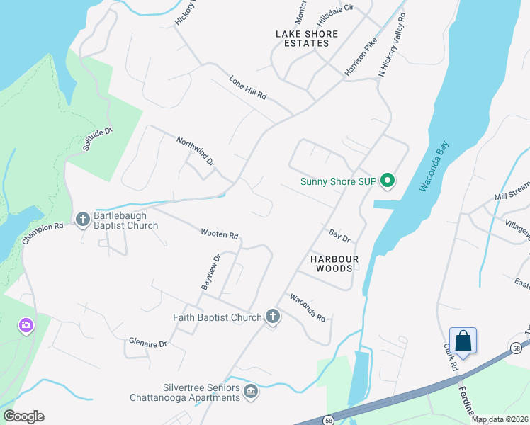 map of restaurants, bars, coffee shops, grocery stores, and more near 9201 Misty Ridge Drive in Chattanooga