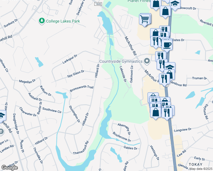 map of restaurants, bars, coffee shops, grocery stores, and more near 412 Selznick Place in Fayetteville