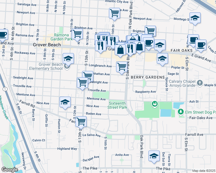 map of restaurants, bars, coffee shops, grocery stores, and more near 546 South 16th Street in Grover Beach