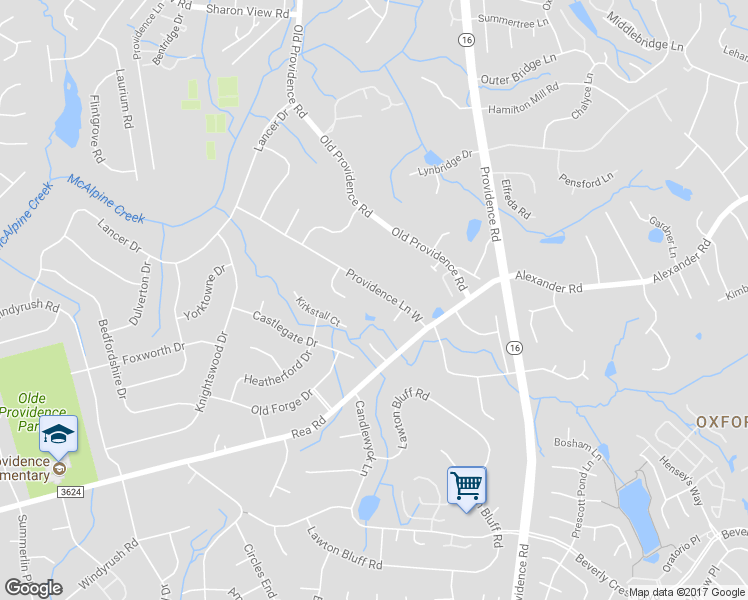 map of restaurants, bars, coffee shops, grocery stores, and more near 7016 Providence Lane West in Charlotte