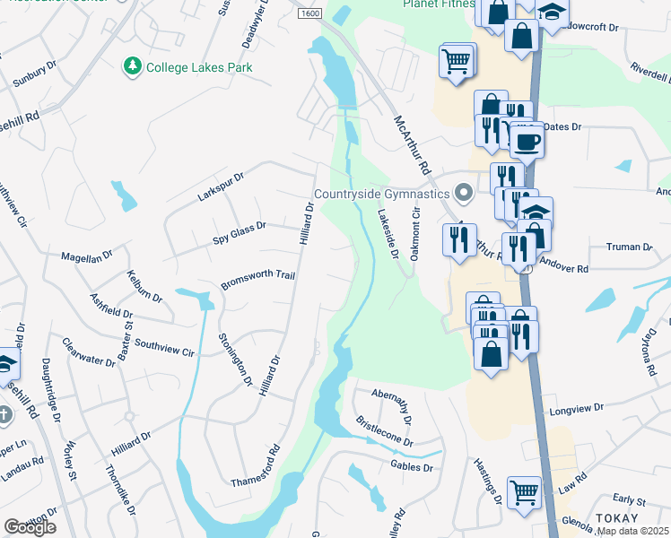 map of restaurants, bars, coffee shops, grocery stores, and more near 412 Selznick Place in Fayetteville