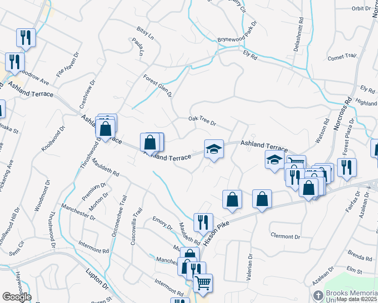 map of restaurants, bars, coffee shops, grocery stores, and more near 809 Ashland Terrace in Chattanooga