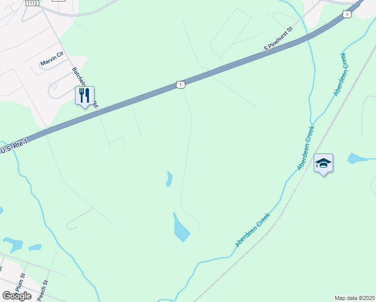 map of restaurants, bars, coffee shops, grocery stores, and more near Rosy Road in Moore County