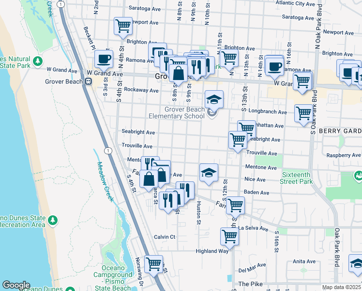 map of restaurants, bars, coffee shops, grocery stores, and more near 867 Trouville Avenue in Grover Beach