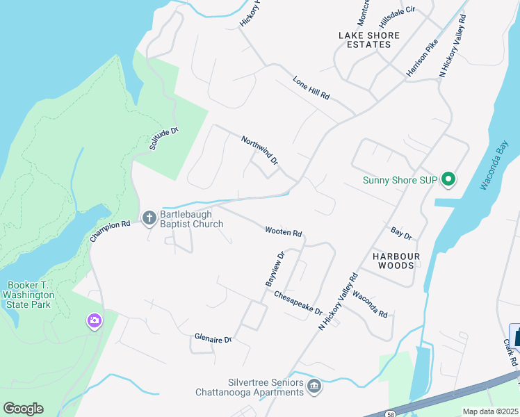 map of restaurants, bars, coffee shops, grocery stores, and more near 6320 Champion Road in Chattanooga
