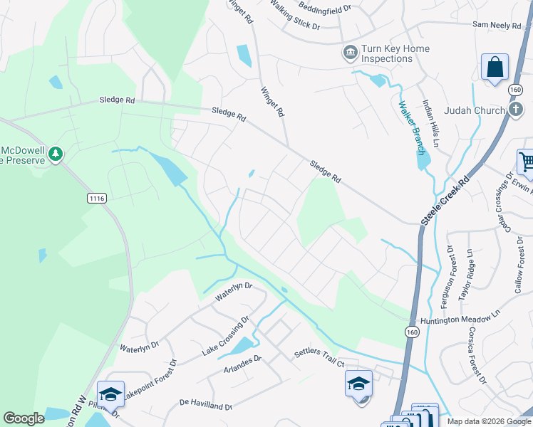 map of restaurants, bars, coffee shops, grocery stores, and more near 13125 Fenceline Drive in Charlotte