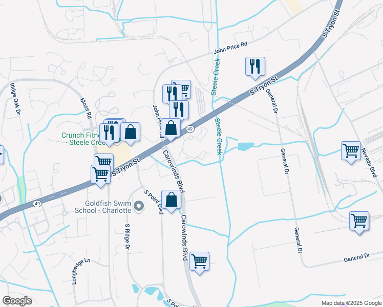 map of restaurants, bars, coffee shops, grocery stores, and more near 13311 Crescent Springs Drive in Charlotte