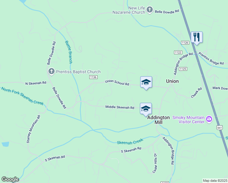 map of restaurants, bars, coffee shops, grocery stores, and more near 120 Carl Henson Road in Franklin