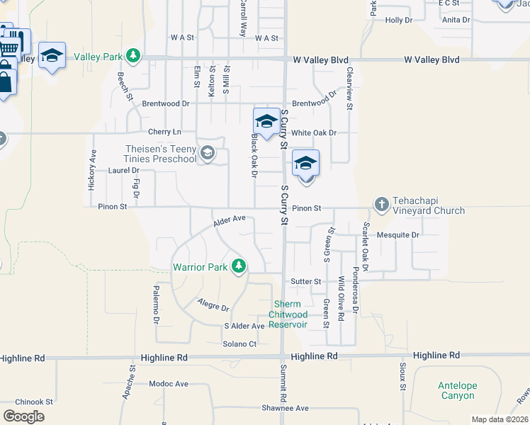 map of restaurants, bars, coffee shops, grocery stores, and more near 1201 South Curry Street in Tehachapi