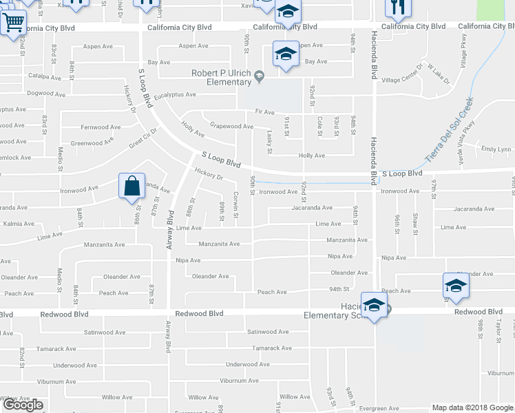 map of restaurants, bars, coffee shops, grocery stores, and more near 20348 90th Street in California City