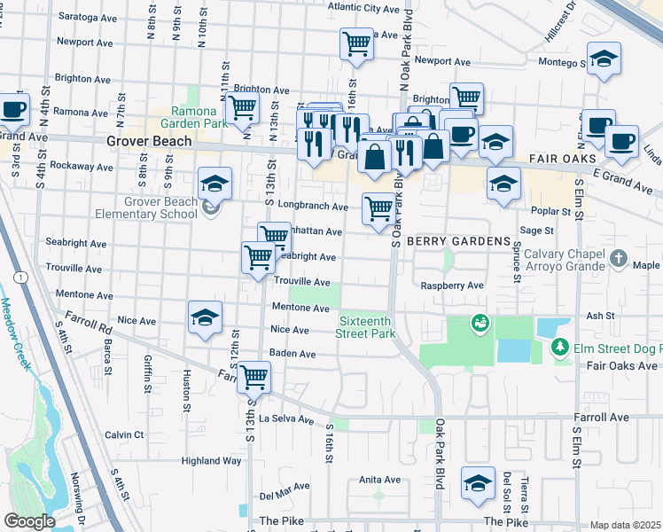 map of restaurants, bars, coffee shops, grocery stores, and more near 546 South 16th Street in Grover Beach