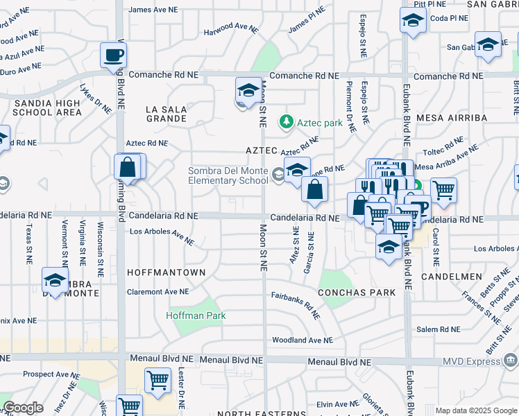 map of restaurants, bars, coffee shops, grocery stores, and more near in Albuquerque