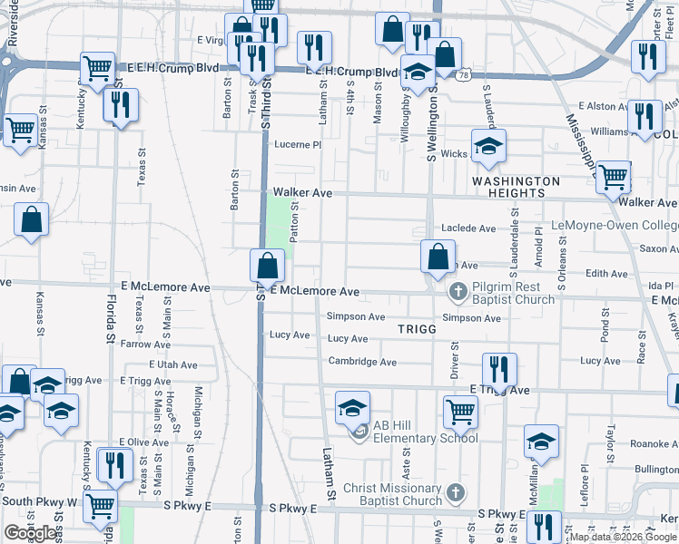 map of restaurants, bars, coffee shops, grocery stores, and more near 335 Edith Avenue in Memphis