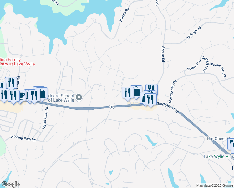map of restaurants, bars, coffee shops, grocery stores, and more near 547 Altamonte Drive in Lake Wylie