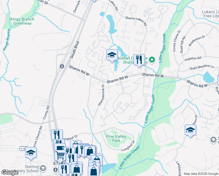 map of restaurants, bars, coffee shops, grocery stores, and more near in Charlotte