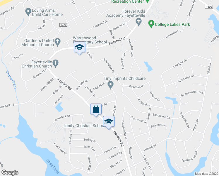 map of restaurants, bars, coffee shops, grocery stores, and more near 699 Dowfield Drive in Fayetteville