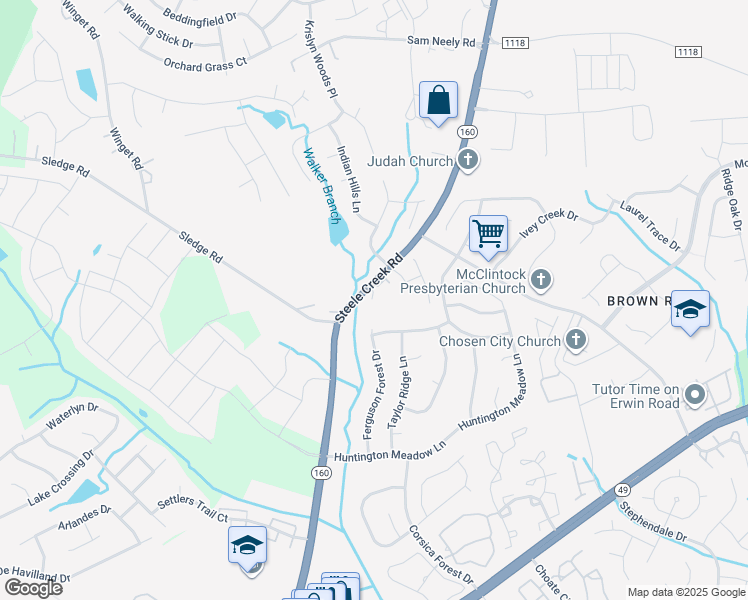 map of restaurants, bars, coffee shops, grocery stores, and more near 13001 Steele Creek Road in Charlotte