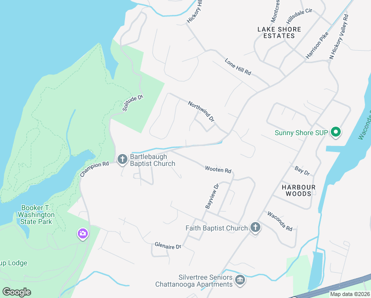 map of restaurants, bars, coffee shops, grocery stores, and more near 9058 Wooten Road in Chattanooga