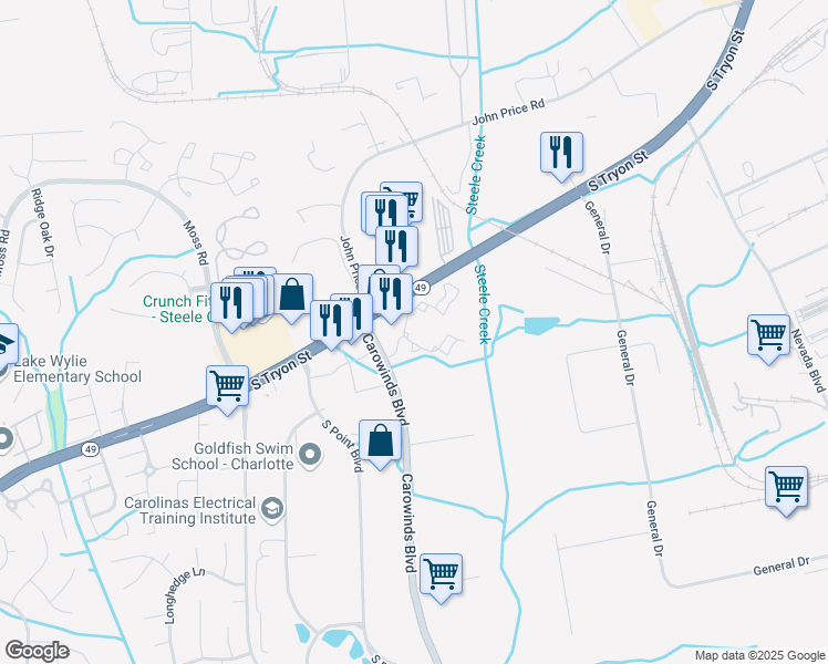 map of restaurants, bars, coffee shops, grocery stores, and more near 13301 Crescent Springs Drive in Charlotte