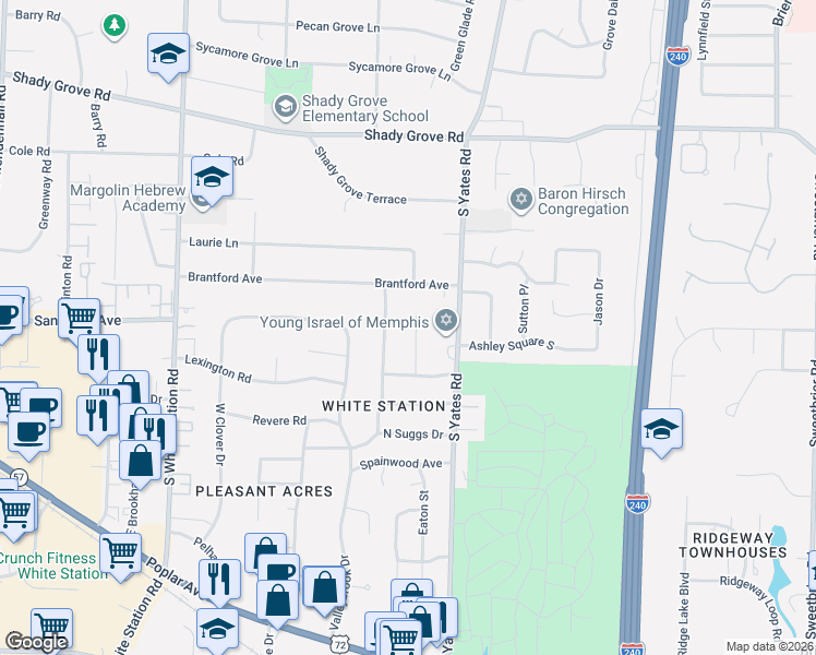 map of restaurants, bars, coffee shops, grocery stores, and more near 539 Melody Lane in Memphis