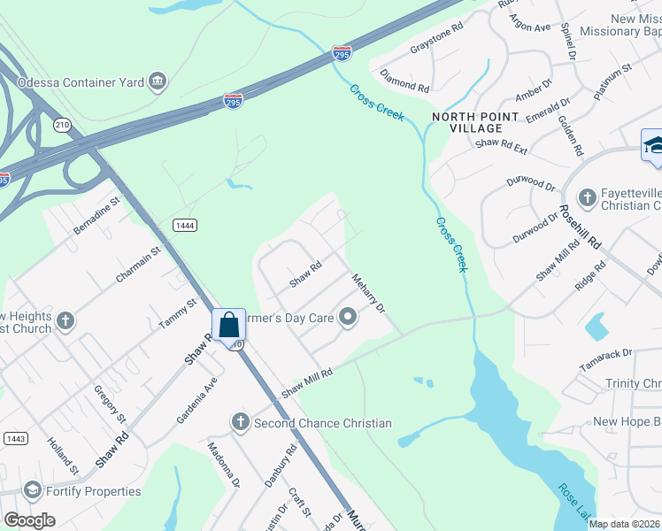map of restaurants, bars, coffee shops, grocery stores, and more near 2018 Shaw Road in Fayetteville