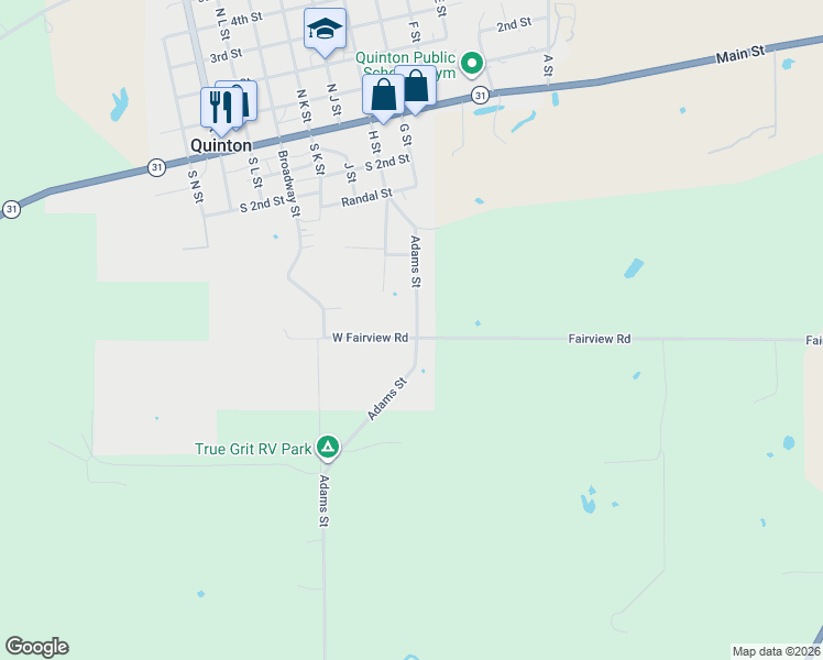 map of restaurants, bars, coffee shops, grocery stores, and more near 611 Adams Street in Quinton