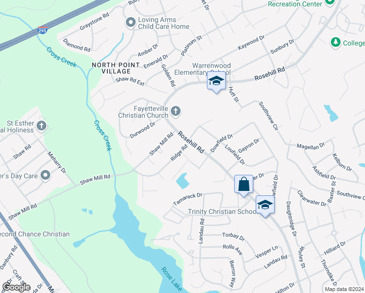 map of restaurants, bars, coffee shops, grocery stores, and more near 819 Ridge Road in Fayetteville