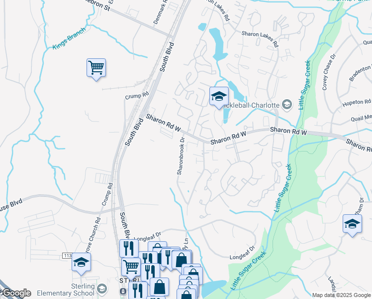 map of restaurants, bars, coffee shops, grocery stores, and more near 4117 Ahan Drive in Charlotte