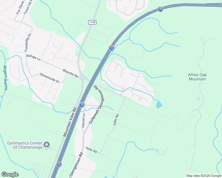 map of restaurants, bars, coffee shops, grocery stores, and more near 7219 Sylar Road in Ooltewah