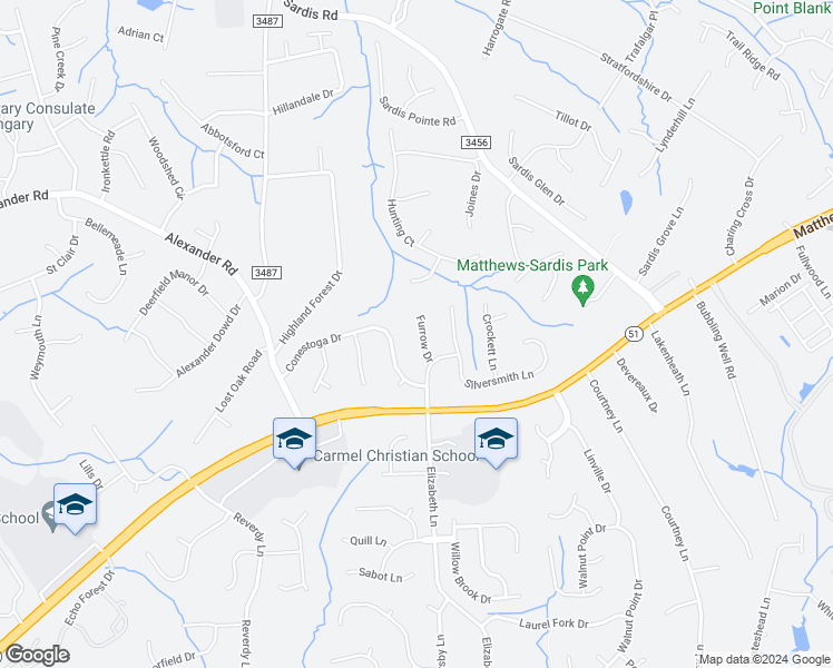 map of restaurants, bars, coffee shops, grocery stores, and more near 629 Furrow Drive in Charlotte