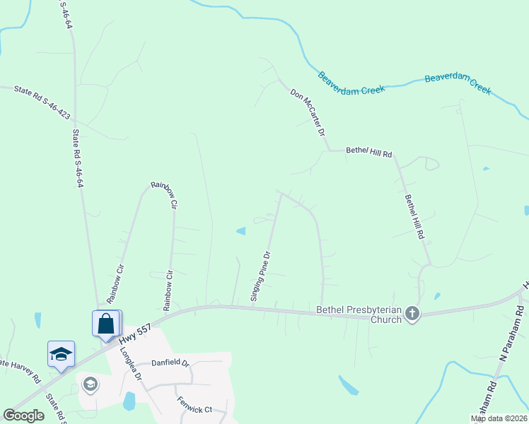 map of restaurants, bars, coffee shops, grocery stores, and more near 221 Singing Pine Drive in Clover