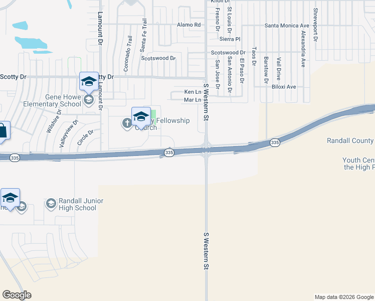 map of restaurants, bars, coffee shops, grocery stores, and more near 4346 Hollywood Road in Amarillo