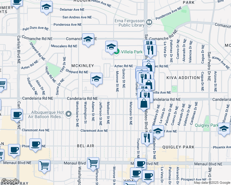 map of restaurants, bars, coffee shops, grocery stores, and more near in Albuquerque