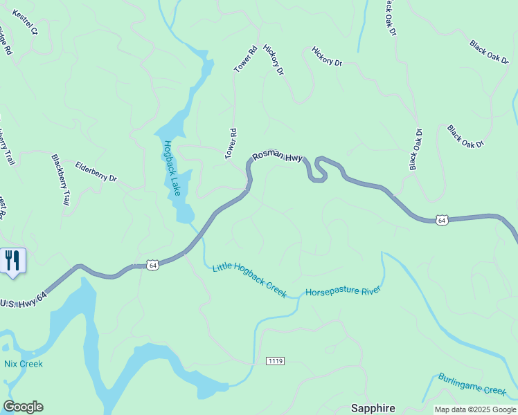 map of restaurants, bars, coffee shops, grocery stores, and more near 33 Holly Forest Court in Sapphire