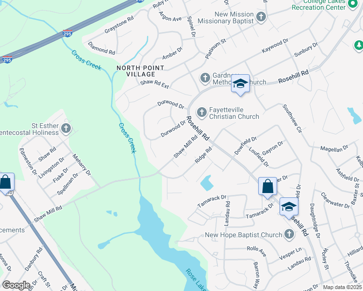 map of restaurants, bars, coffee shops, grocery stores, and more near 813 Durwood Drive in Fayetteville
