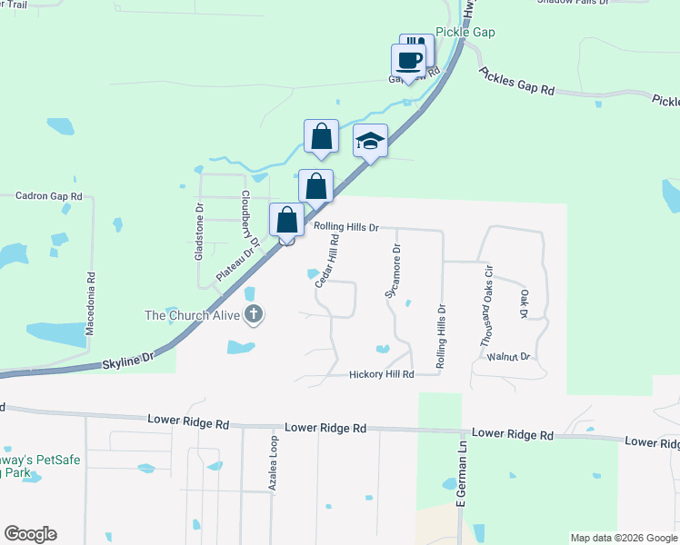 map of restaurants, bars, coffee shops, grocery stores, and more near 4 Cedar Hill Road in Conway
