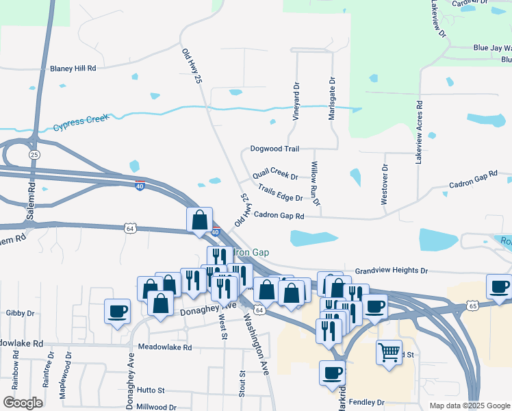 map of restaurants, bars, coffee shops, grocery stores, and more near 2930 Friendship Road in Conway