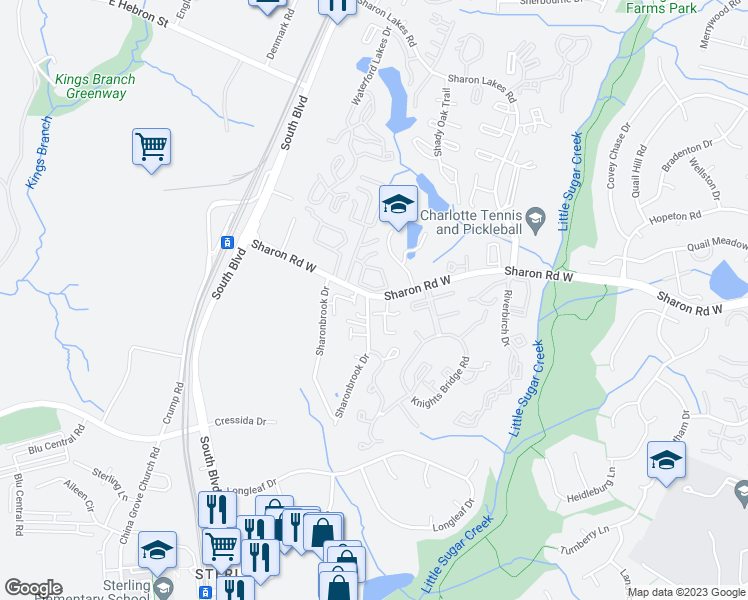 map of restaurants, bars, coffee shops, grocery stores, and more near 1615 North Wind Place in Charlotte