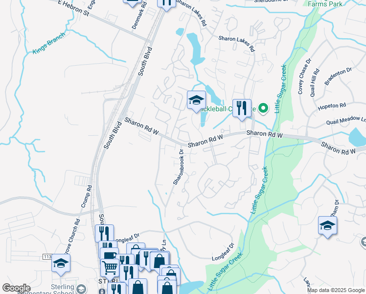 map of restaurants, bars, coffee shops, grocery stores, and more near 1615 North Wind Place in Charlotte