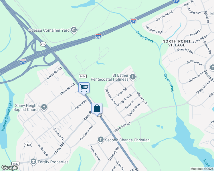 map of restaurants, bars, coffee shops, grocery stores, and more near Shrewsbury Drive in Fayetteville