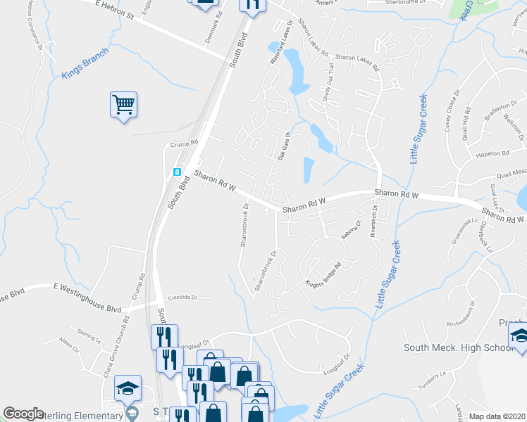 map of restaurants, bars, coffee shops, grocery stores, and more near 1508 Sharon Road West in Charlotte