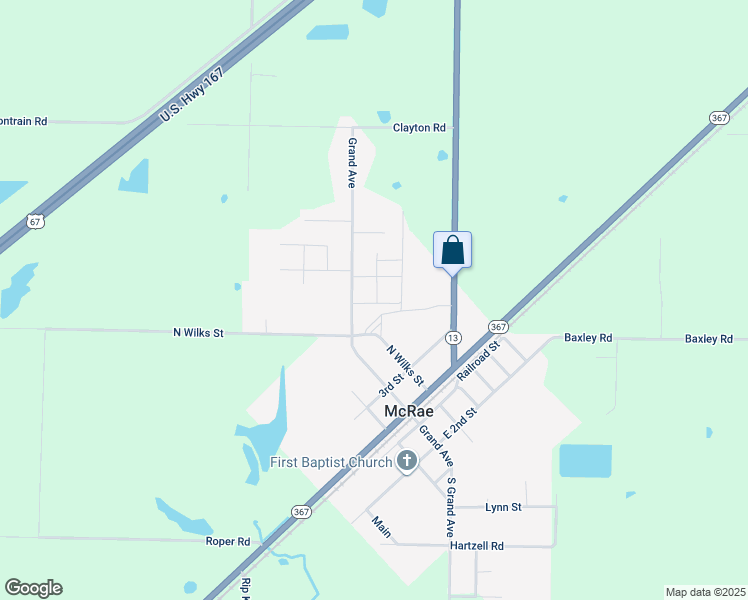 map of restaurants, bars, coffee shops, grocery stores, and more near 108 Hallett Avenue in McRae
