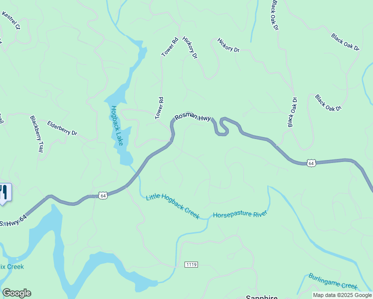 map of restaurants, bars, coffee shops, grocery stores, and more near 69 Narrows Road in Sapphire